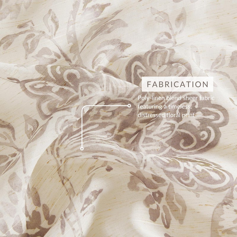 Elrene Home Fashions Westport Floral Tie-Top Sheer Window Curtain Panel, 52" x 84" (1), Flax - Image 4